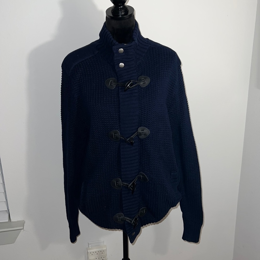 Express dark blue zip up toggle closure heavy knit sweater ‎ Sz XL